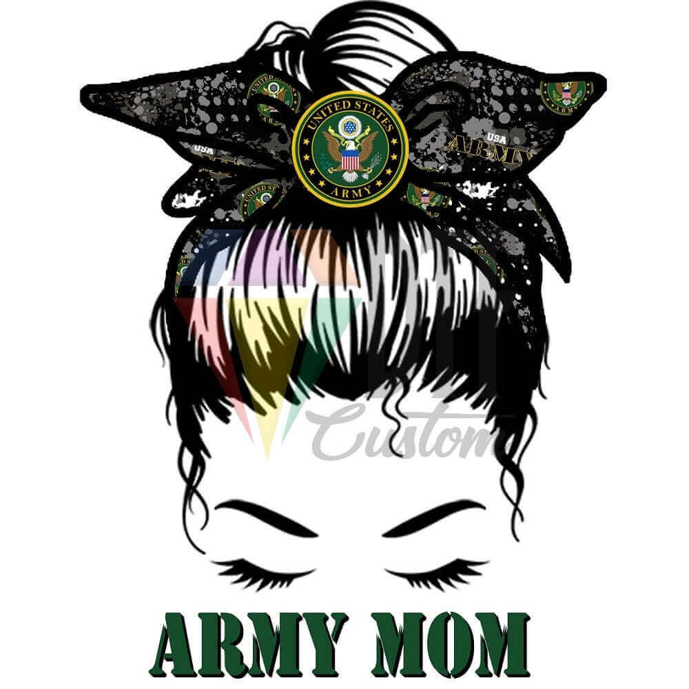 Army Mom Messy Bun DTF Transfer design