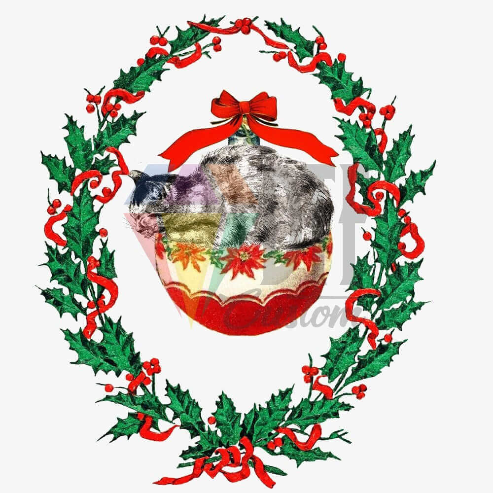 Cat on a Christmas Ball DTF transfer design