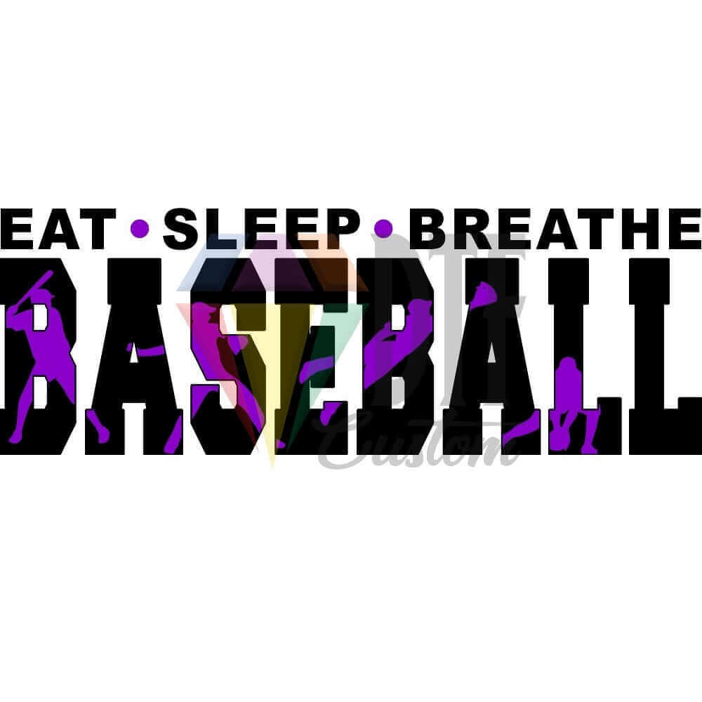 Eat Sleep Breathe Baseball Black and Purple DTF transfer design