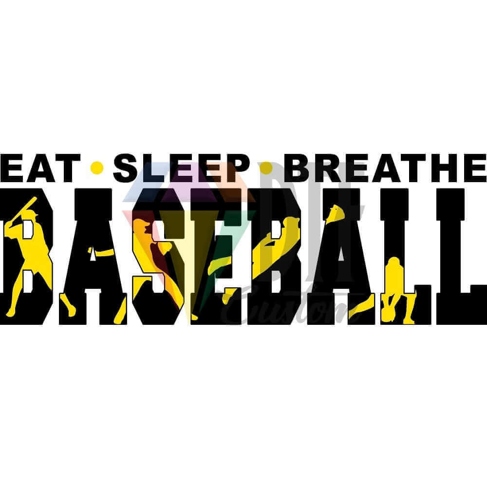 Eat Sleep Breathe Baseball Black and Yellow DTF transfer design
