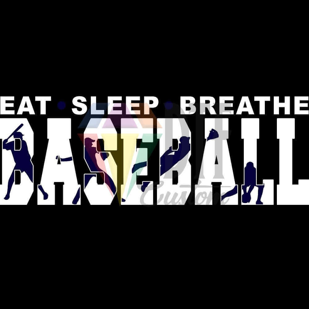 at Sleep Breathe Baseball White and Navy Blue DTF transfer design