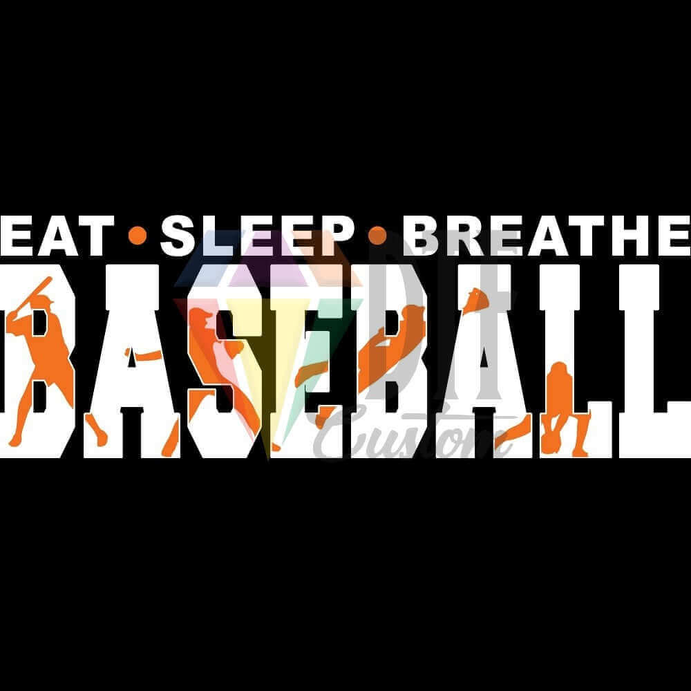 Eat Sleep Breathe Baseballl White and Orange DTF transfer design