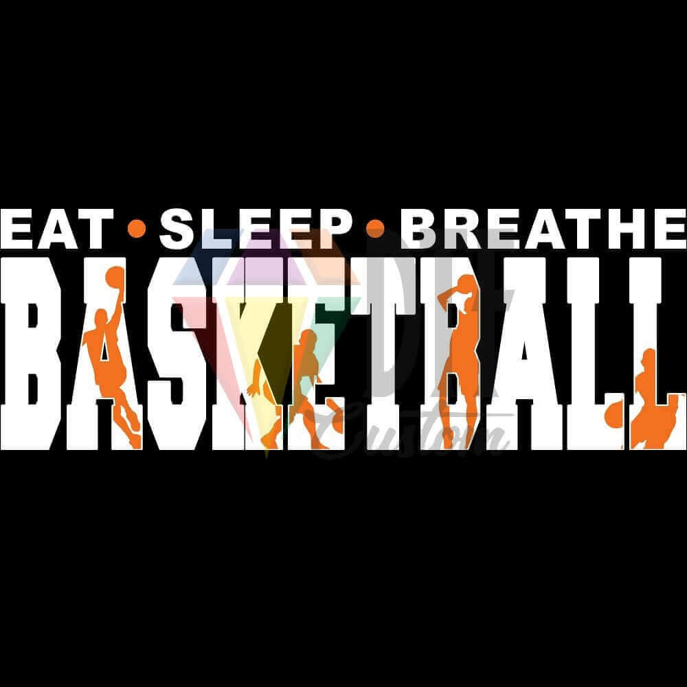 Eat Sleep Breathe Basketball White and Orange DTF transfer design