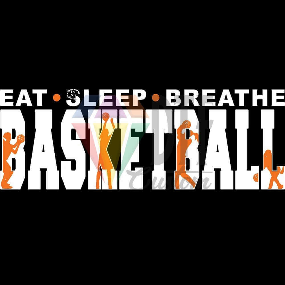 Eat Sleep Breathe Basketball White and Orange DTF transfer design