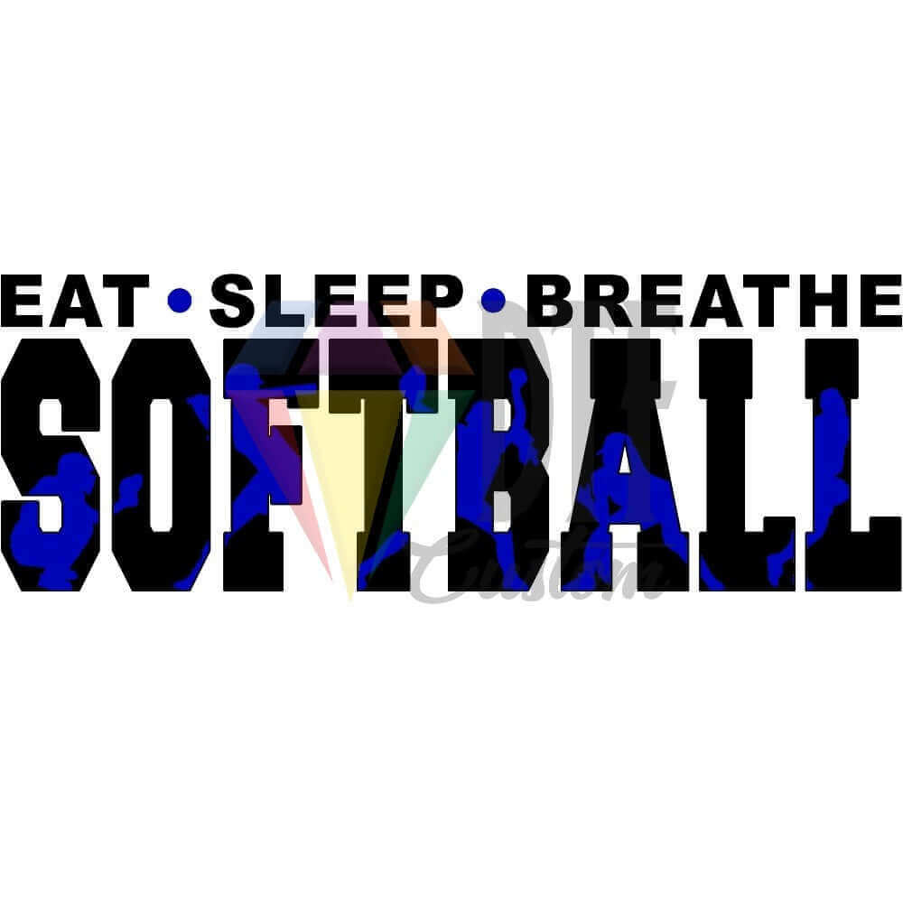 Eat Sleep Breathe Softball Black and Blue DTF transfer design