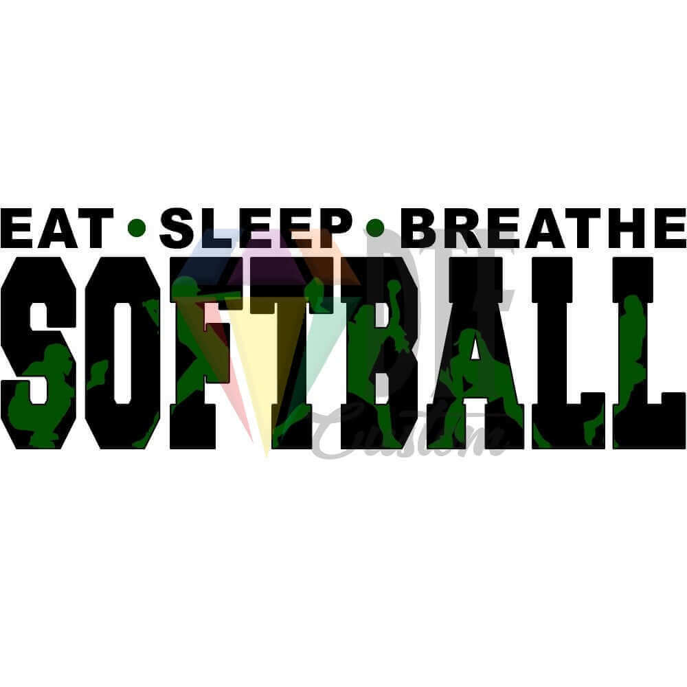 Eat Sleep Breathe Softball Black and Forest Green DTF transfer design