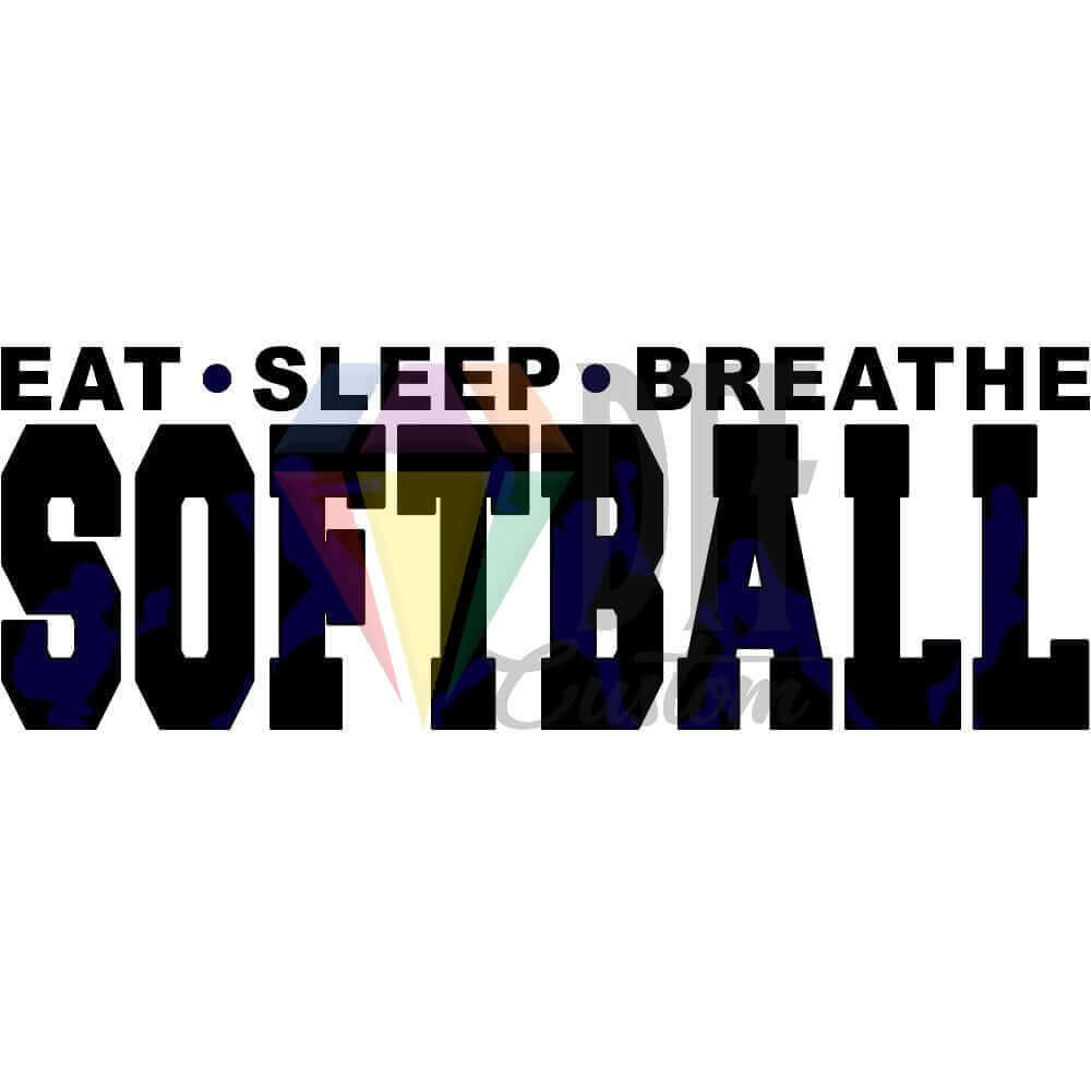 Eat Sleep Breathe Softball Black and Navy Blue DTF transfer design