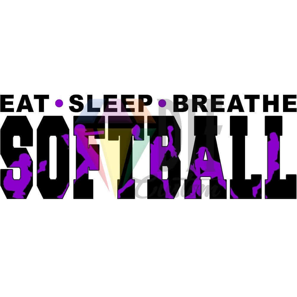 Eat Sleep Breathe Softball Black and Purple DTF transfer design