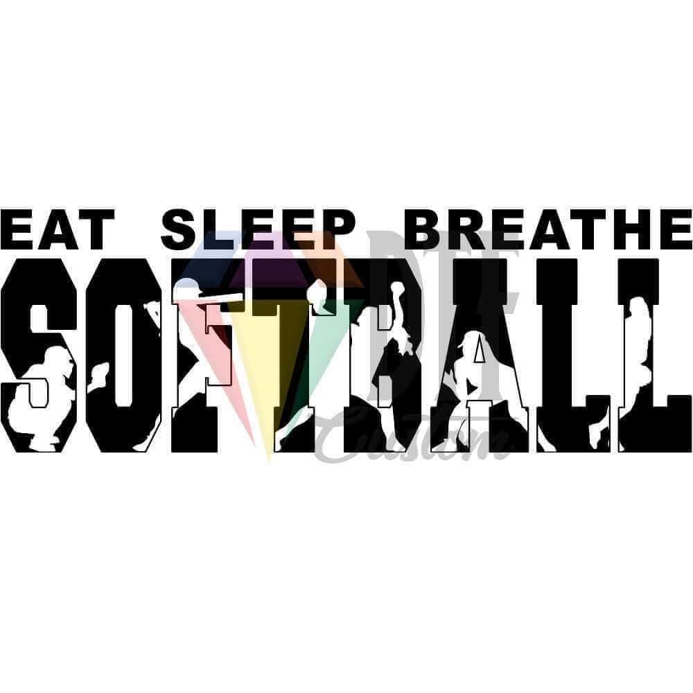 Eat Sleep Breathe Softball Black and White DTF transfer design