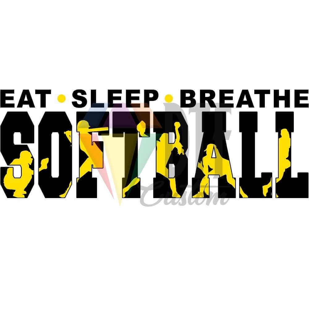 Eat Sleep Breathe Softball Black and Yellow DTF transfer design