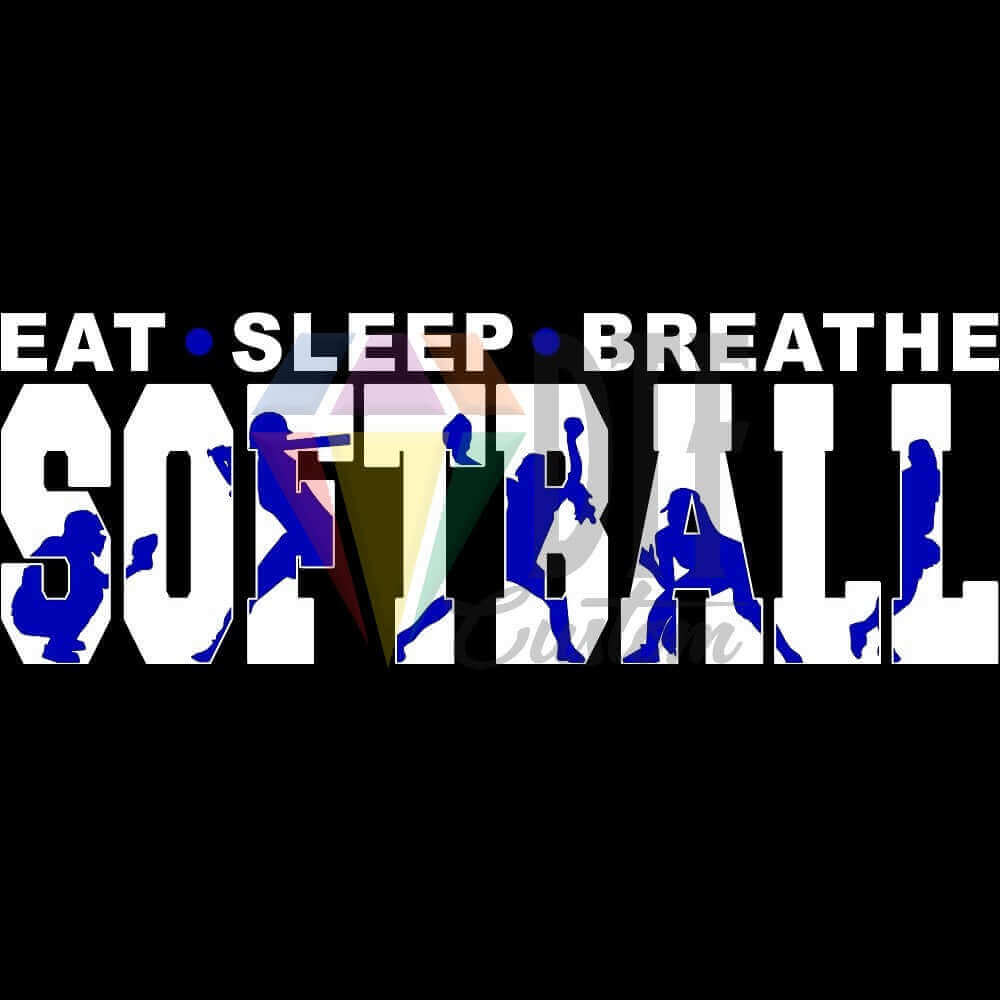 Eat Sleep Breathe Softball White and Blue DTF transfer design
