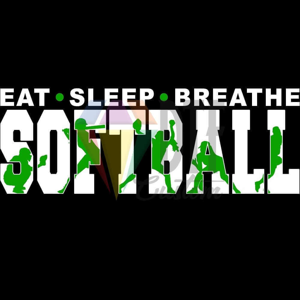 Eat Sleep Breathe Softball White and Green DTF transfer design