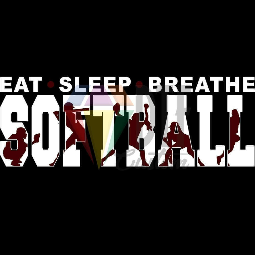 Eat Sleep Breathe Softball White and Maroon DTF transfer design