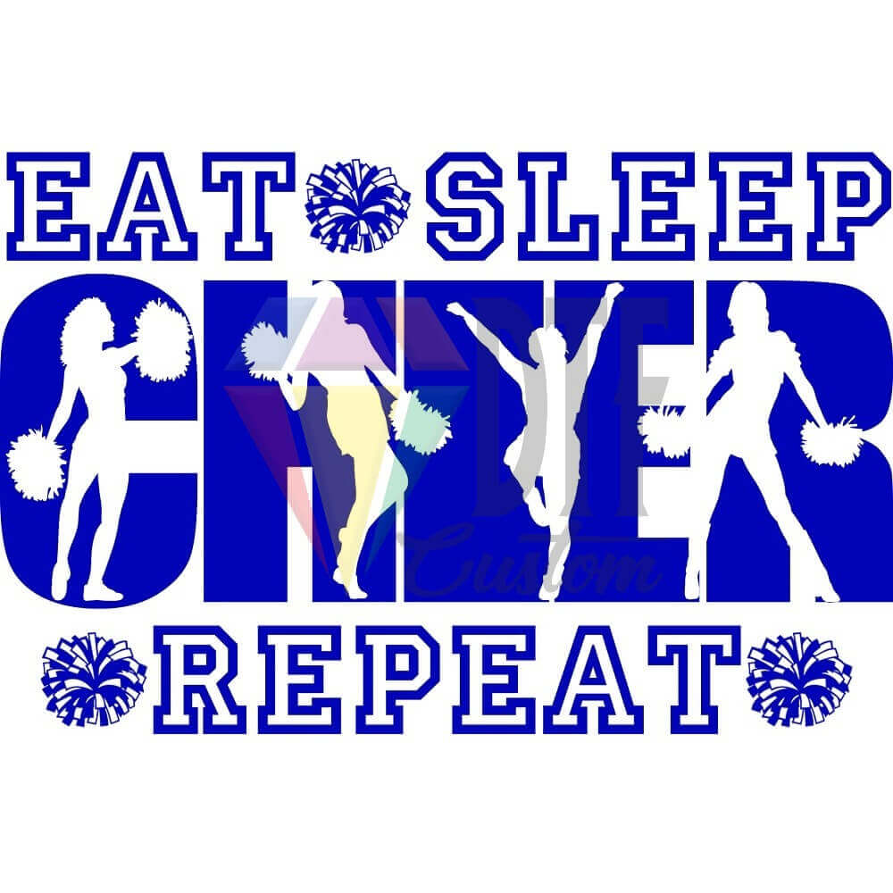 Eat Sleep Cheer Repeat Blue DTF transfer design