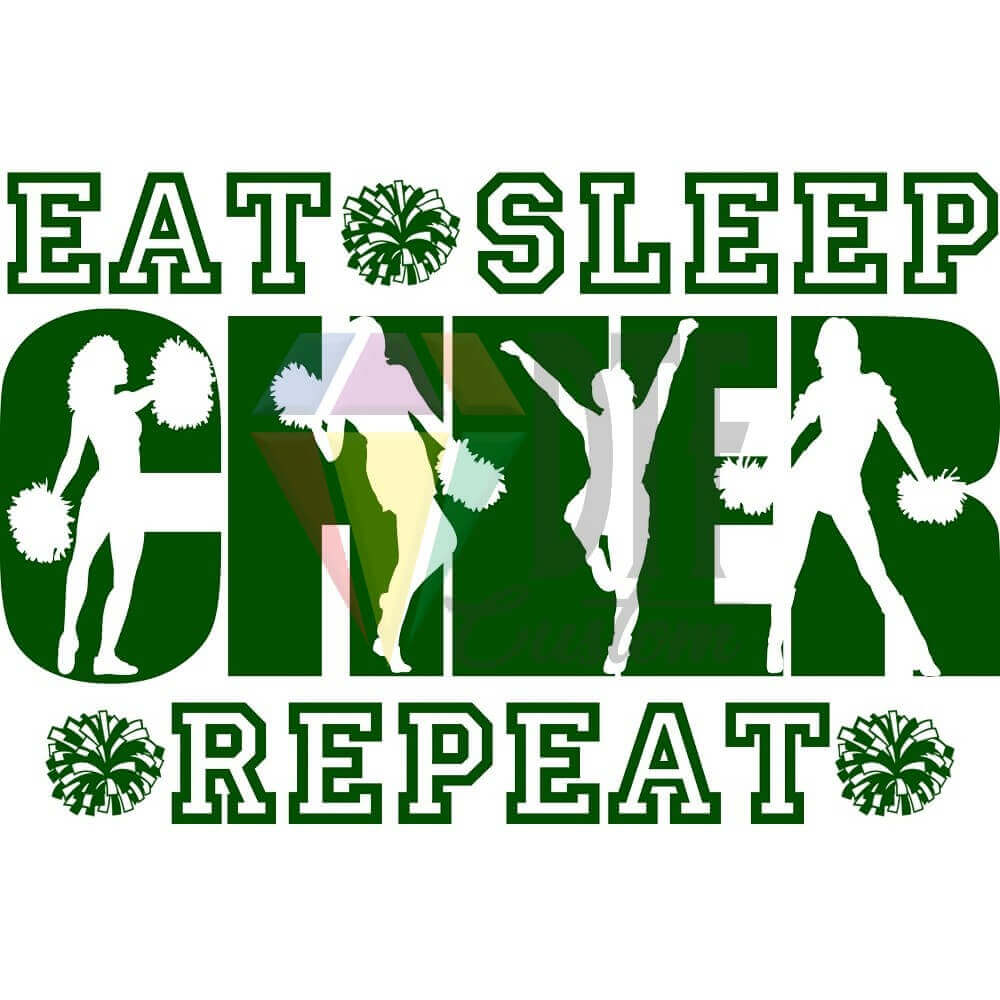 Eat Sleep Cheer Repeat Forest Green DTF transfer design