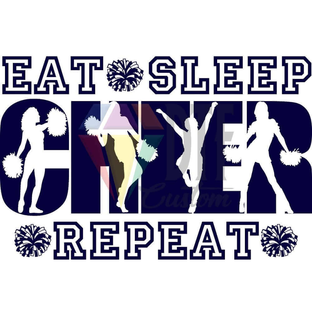 Eat Sleep Cheer Repeat Navy Blue DTF transfer design