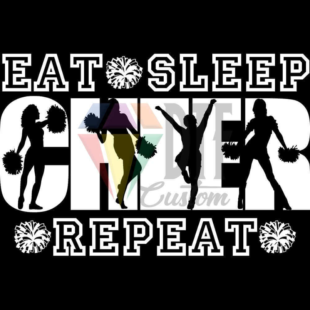 Eat Sleep Cheer Repeat White DTF transfer design