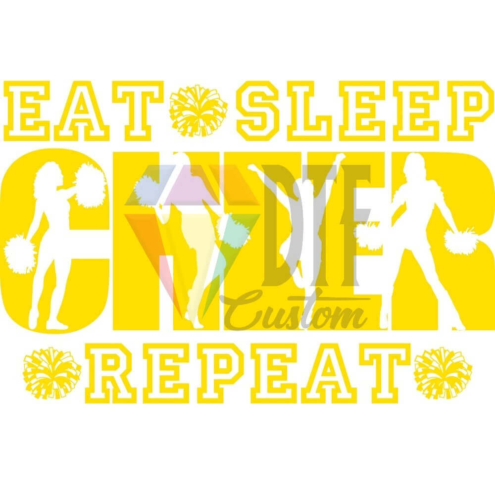 Eat Sleep Cheer Repeat Yellow DTF transfer design