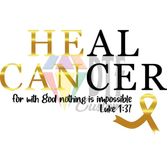 Heal Cancer Black With Gold Ribbon DTF transfer design