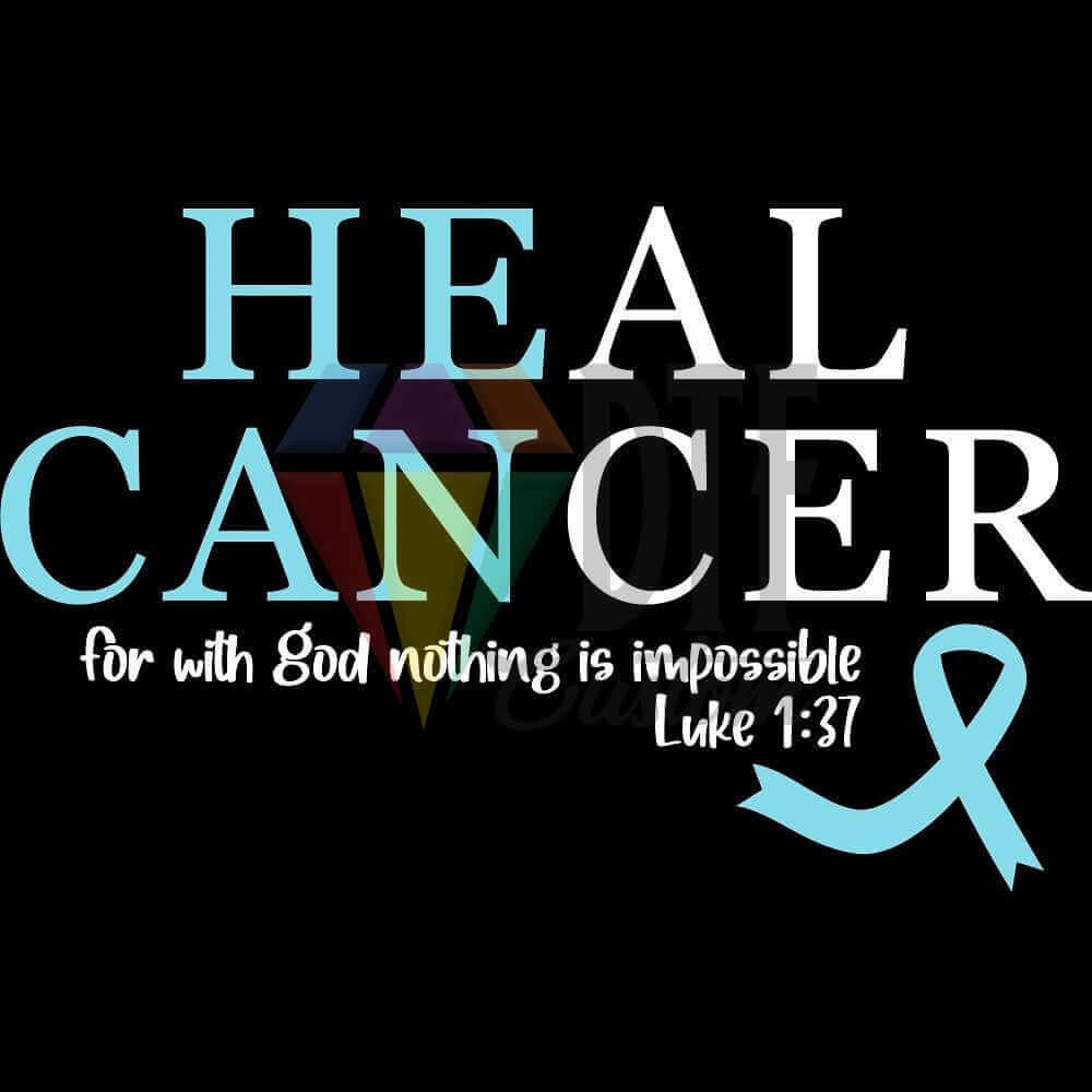 Heal Cancer White With Light Blue Ribbon DTF transfer design