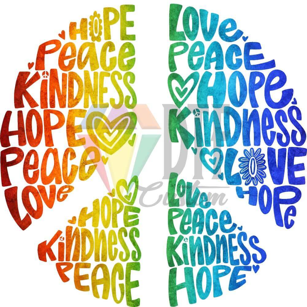 Hope Peace Kindness Love Rainbow Peach Symbol DTF transfer design
