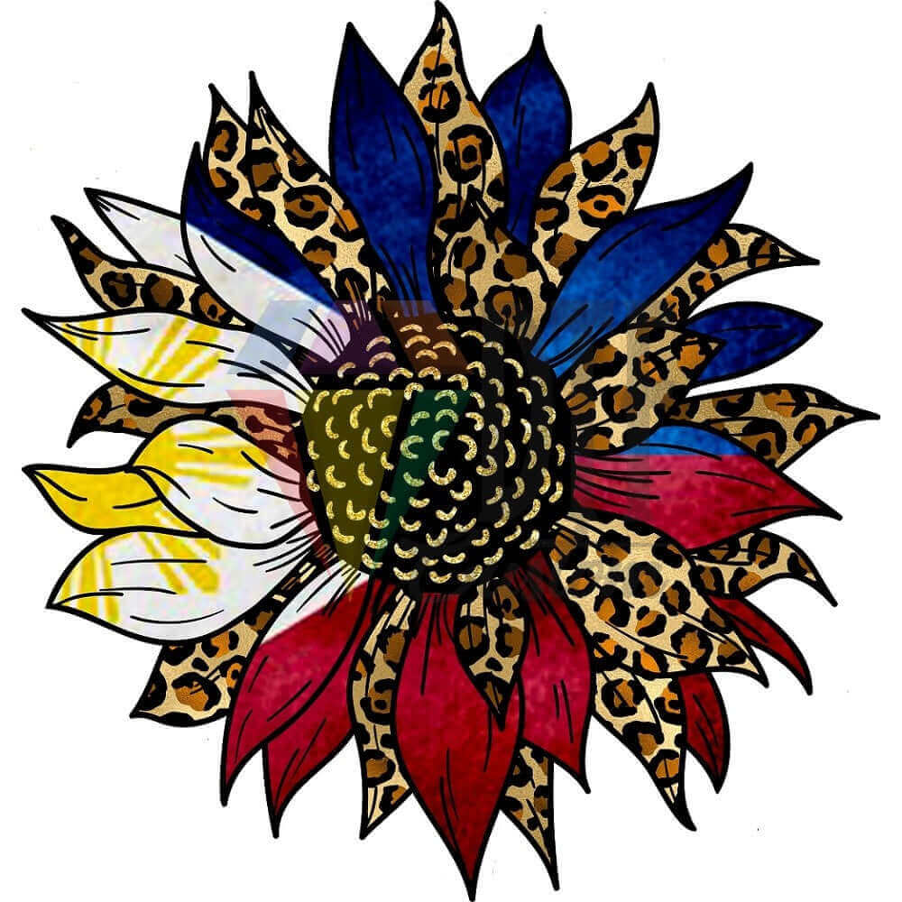Philippines Flag Leopard Sunflower DTF transfer design