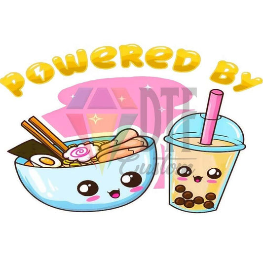 Powereed By Ramen and Boba DTF transfer design