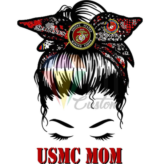 USMC Mom Messy Bun DTF transfer design